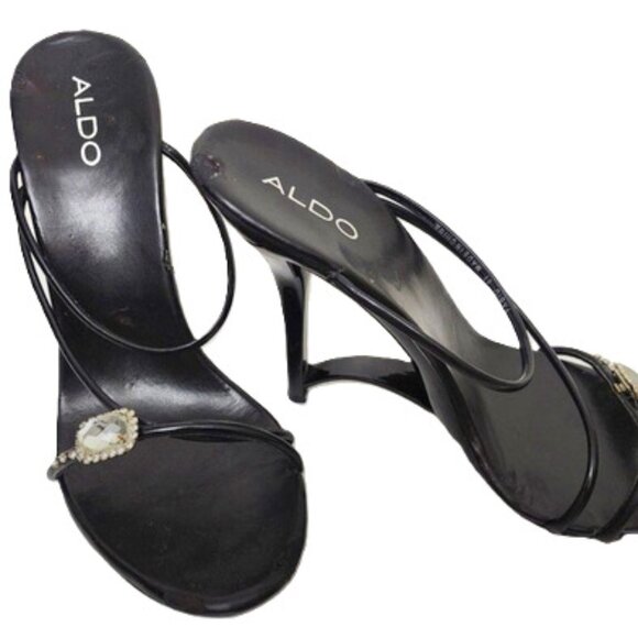 Aldo Womens Black Leather Stiletto with Crystal Accents Size 9 - Picture 1 of 5